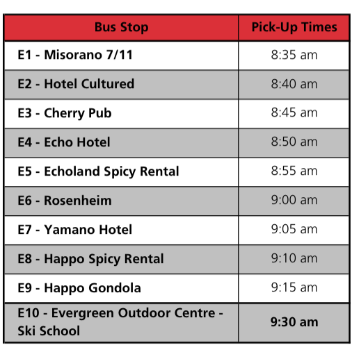 Evergreen Shuttle Bus Timetable Echoland Route