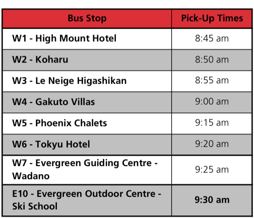 Evergreen Shuttle Bus Timetable Wadano Route