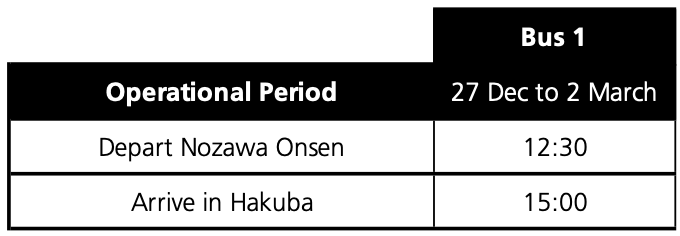 Nozawa to Hakuba Bus Timetable