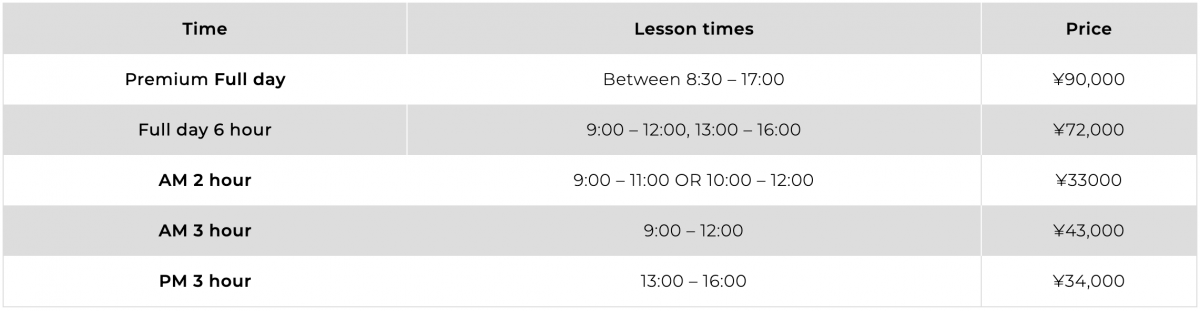 Nozawa Private Lesson Prices