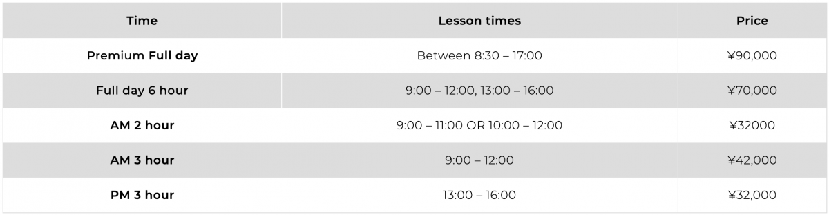 Nozawa Private Lesson Prices